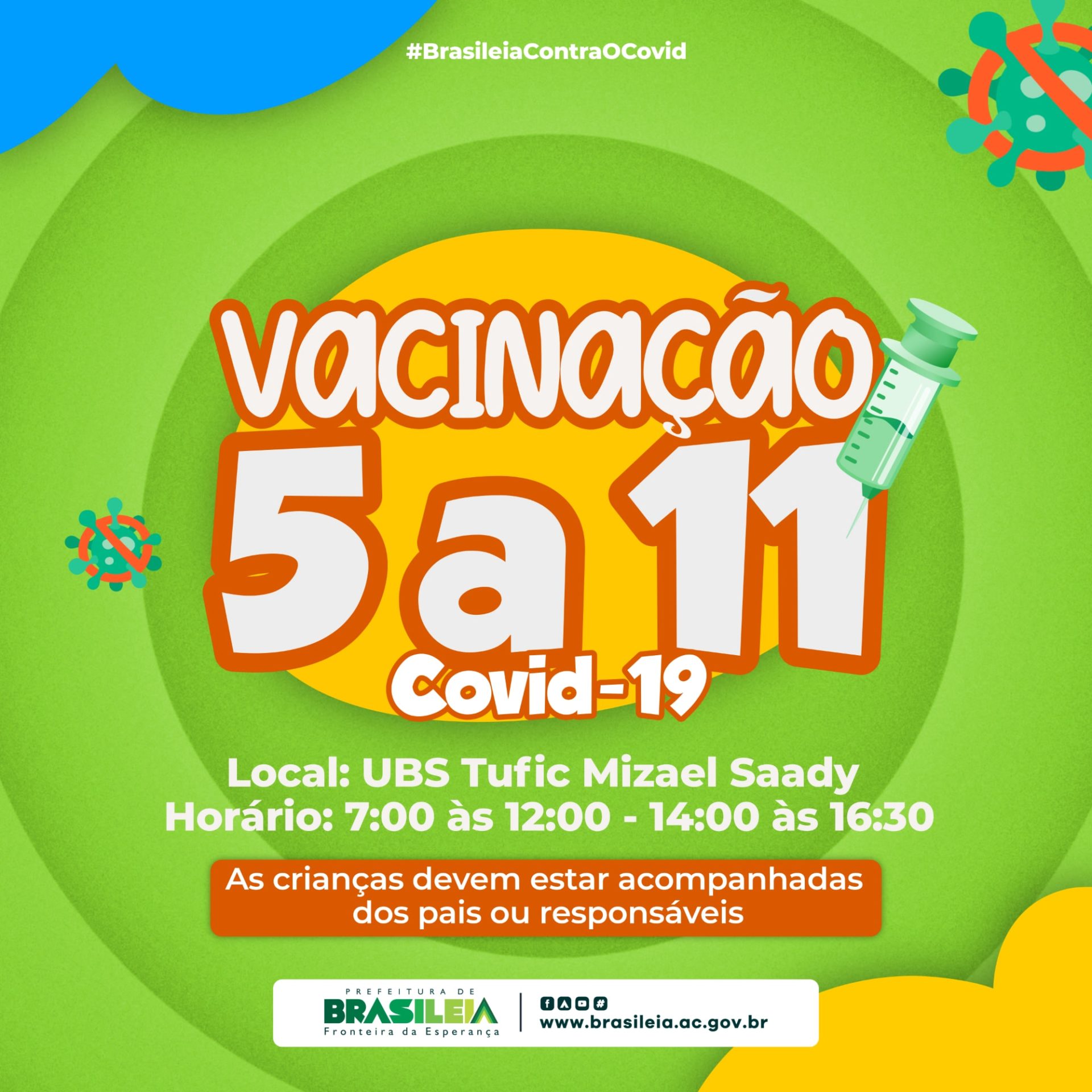 Brasiléia inicia nesta Segunda-feira vacinação contra Covid-19 para crianças de 5 até 11 anos