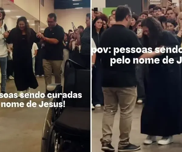 Mulher deixa cadeira de rodas e anda em conferência: “Deus ainda cura”